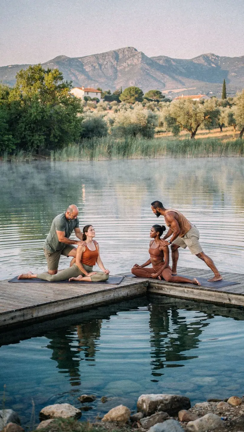 Niños disfrutando de una clase de yoga, aprendiendo sobre la autoestima de manera divertida.